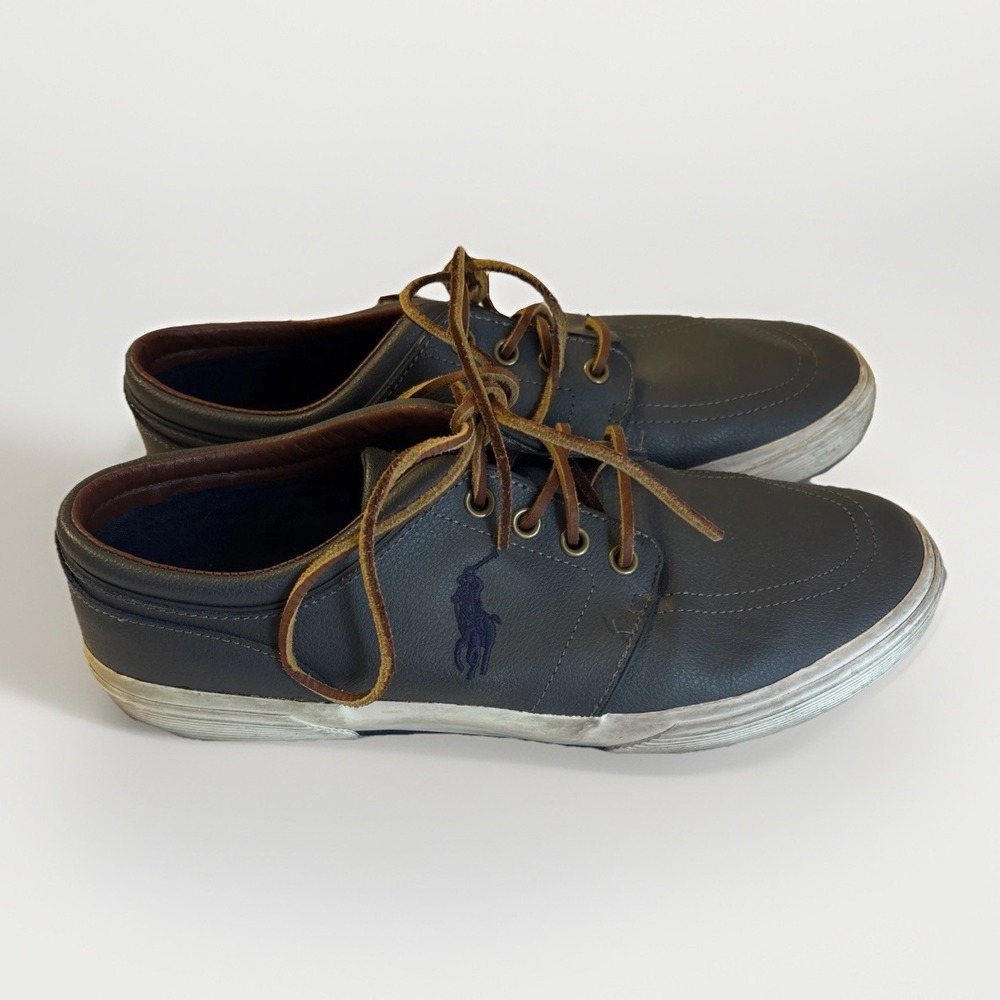 Polo Ralph Lauren Mens Faxon Low Gray Leather Lace Up Sneakers 10D 0200001087